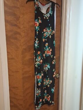 Hot Kiss Black Floral Maxi Dress with Teal and Coral Prints